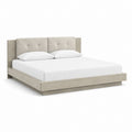 Doppelbett Bettgestell Eiche hell mit beigefarbenem Polyester-Kopfteil rechteckig 160 x 200 cm