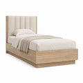 Einzelbett Bettgestell Eiche Natur mit gepolstertem Kopfteil Beige 90 x 200 cm
