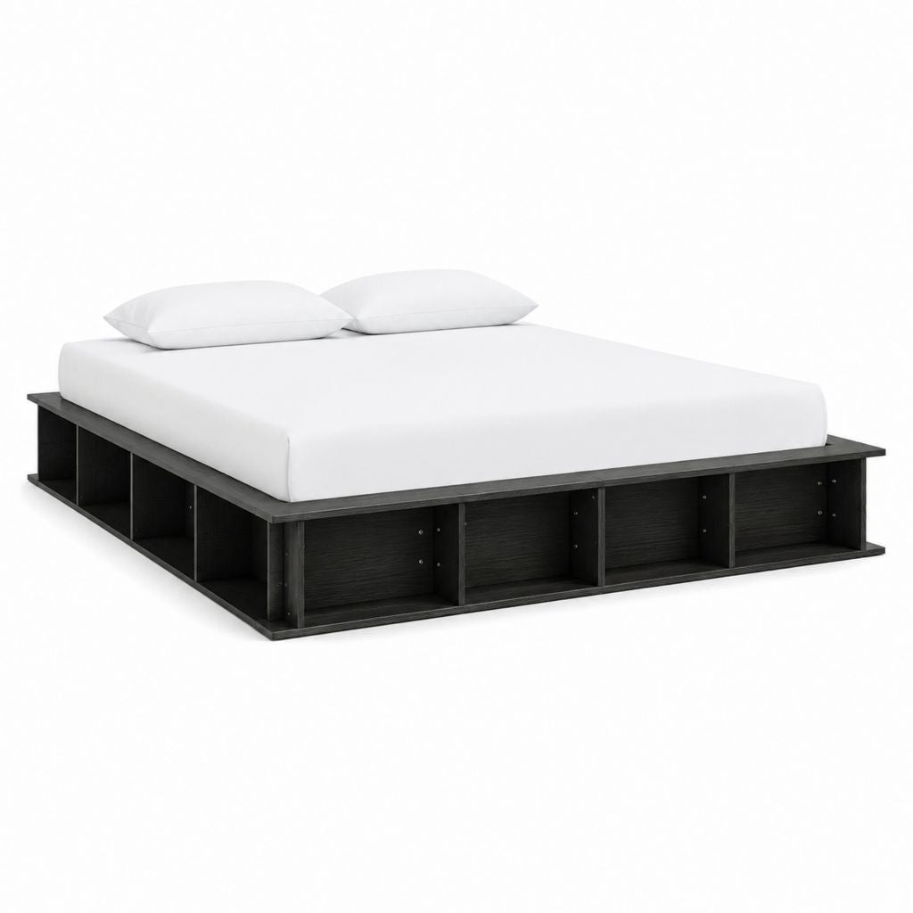 Bettgestell mit Stauraum Schwarz Spanplatte rechteckig für Matratze 160 x 200 cm 216 x 170 x 37 cm
