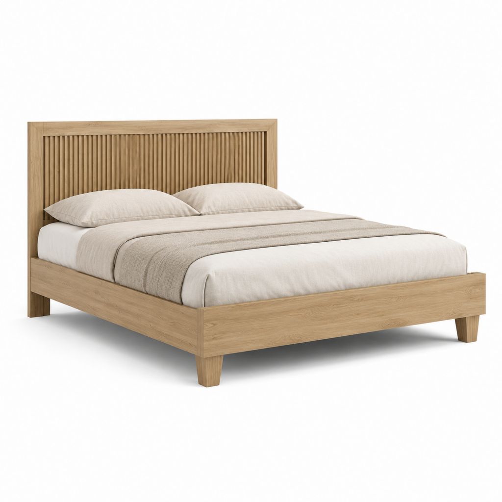 Doppelbett Bettgestell Eiche hell MDF mit Eichenfurnier rechteckig 160 x 200 cm