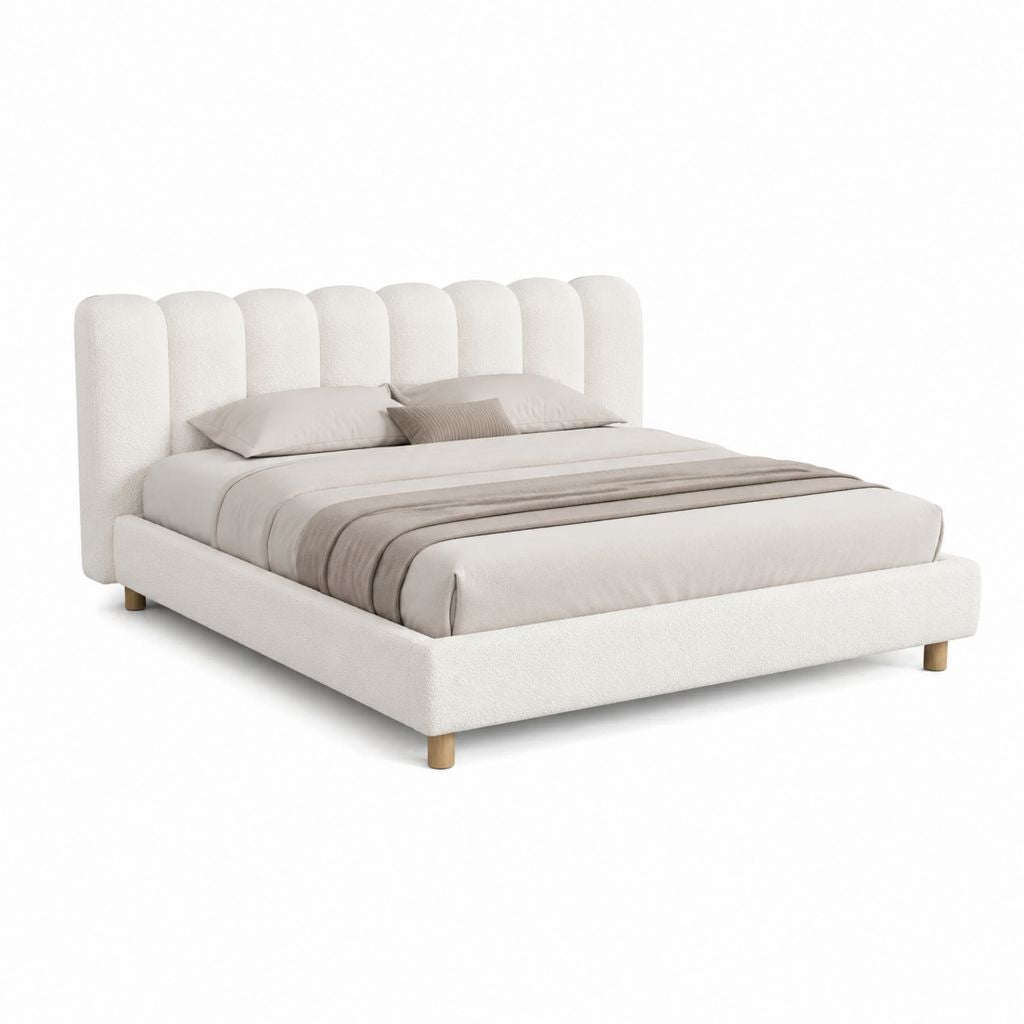 Polsterbett Doppelbett Cremeweiß Polyester-Bouclé Rechteckig 180 x 200 cm