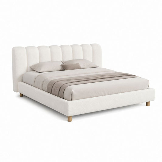 Polsterbett Doppelbett Cremeweiß Polyester-Bouclé Rechteckig 180 x 200 cm