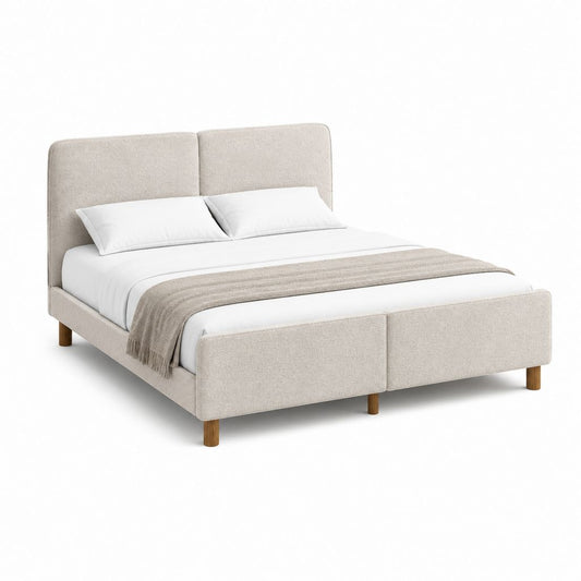 Polsterbett Doppelbett Beige mit Polyesterbezug und Holzfüßen 160 x 200 cm