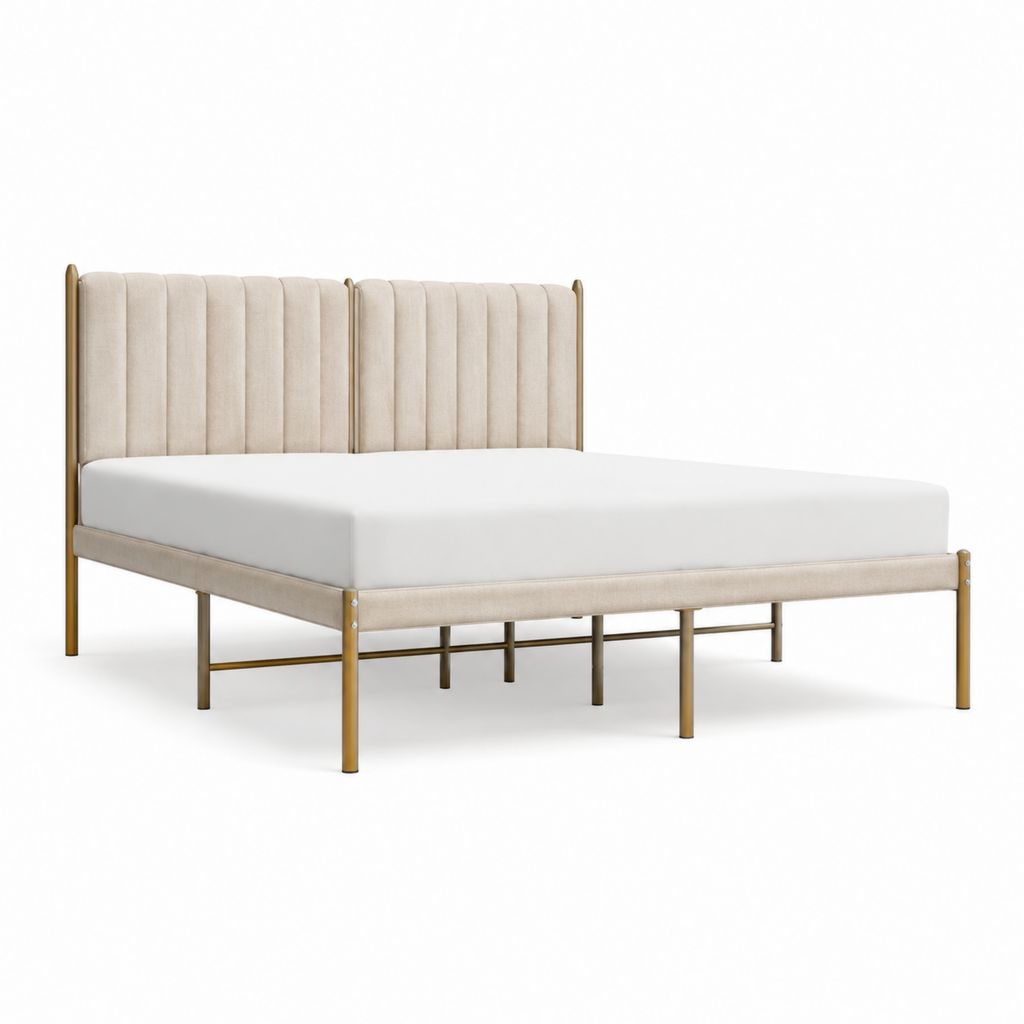 Polsterbett Doppelbett Beige Stahl Polyester 160 x 200 cm