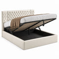 Stauraumbett Doppelbett Creme PU-Kunstleder mit Knopfheftung 160 x 200 cm