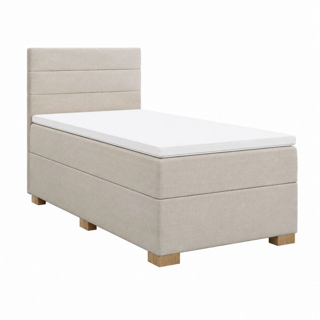 Polsterbett Einzelbett Beige mit Polyesterbezug und Matratze 90 x 200 cm