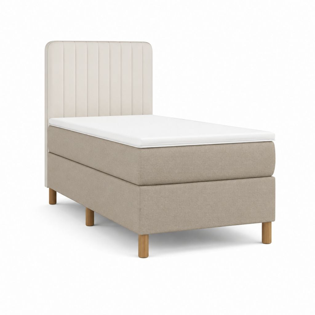 Boxspringbett Beige mit Polyesterbezug und gepolstertem Kopfteil 90 x 200 cm