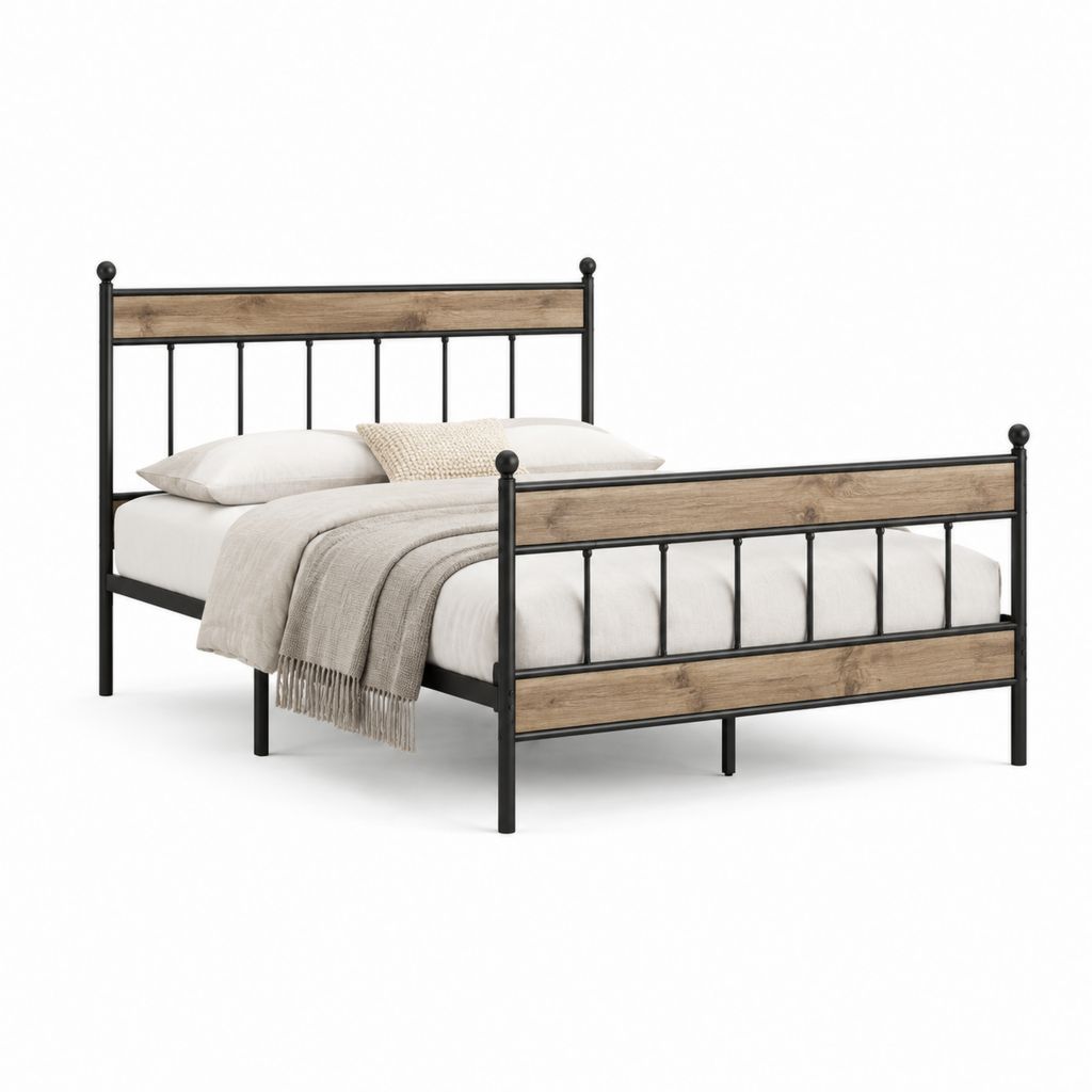 Metallbett Bettgestell Schwarz Eichenoptik 160 x 200 cm