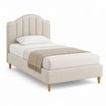 Polsterbett Einzelbett Beige mit Polyesterbezug und Holzfüßen 90 x 200 cm