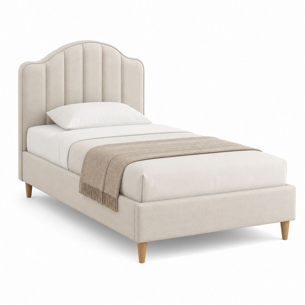Polsterbett Einzelbett Beige mit Polyesterbezug und Holzfüßen 90 x 200 cm