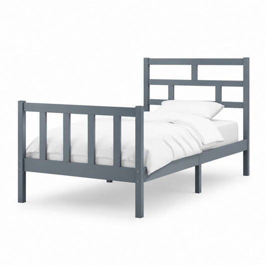 Einzelbett Bettgestell Grau aus massivem Kiefernholz rechteckig 90 x 200 cm