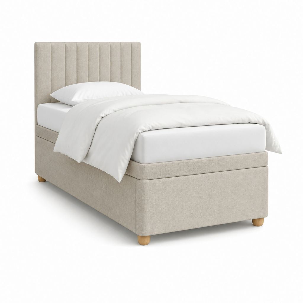 Polsterbett Beige mit Polyesterbezug und vertikal gestepptem Kopfteil 90 x 200 cm