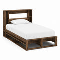 Einzelbett Bettgestell Dunkelbraun Kiefer Massivholz rechteckig mit Stauraum 90 x 200 cm