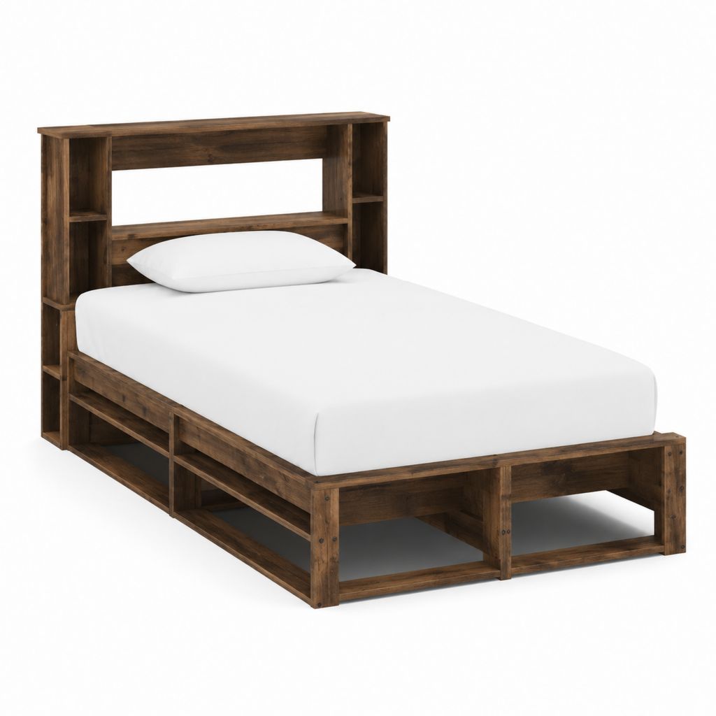 Einzelbett Bettgestell Dunkelbraun Kiefer Massivholz rechteckig mit Stauraum 90 x 200 cm