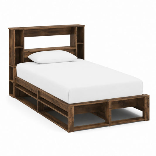 Einzelbett Bettgestell Dunkelbraun Kiefer Massivholz rechteckig mit Stauraum 90 x 200 cm