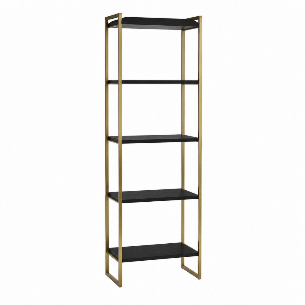 Standregal 5 Ebenen Schwarz Gold MDF Stahl rechteckig 60 x 30 x 180 cm